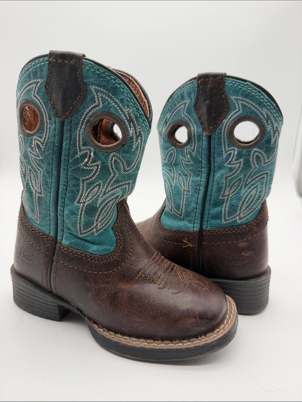 Justin Boots Teal and Brown Kids Western Pull-On Cowboy Boots